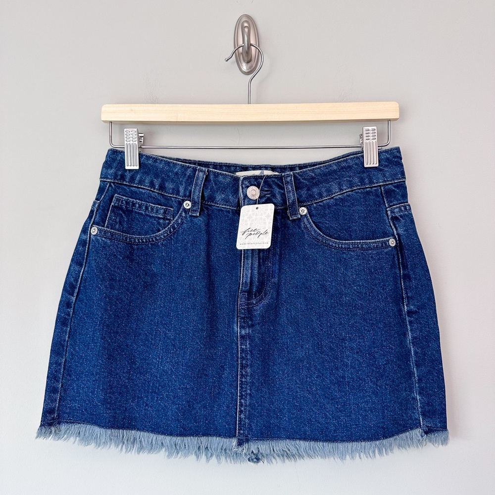 We The Free Medium Dark Wash Raw Edge Denim Mini Skirt